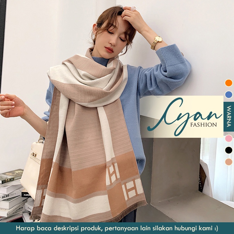 Syal &quot;Harmoni&quot; 60 x 190 Anggun motif H yang mewah Bahan High Grade Cashmere Immitation