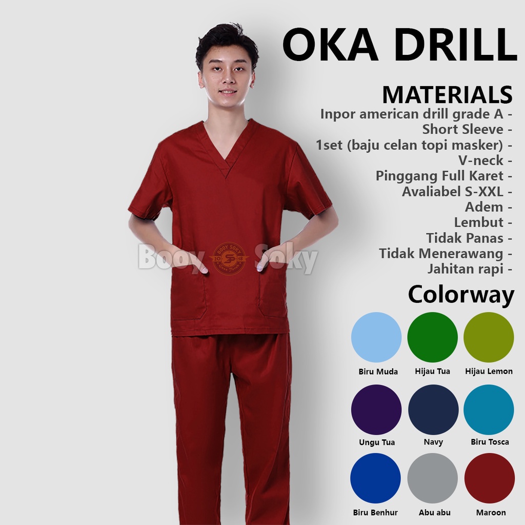 Baju OK /Baju Oka / Baju Jaga / Baju Medis / Baju Operasi - Lengan Pendek, Marun