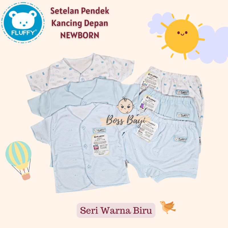 FLUFFY Baby Wear - Setelan Kancing Depan Lengan Pendek Celana Pendek NEWBORN