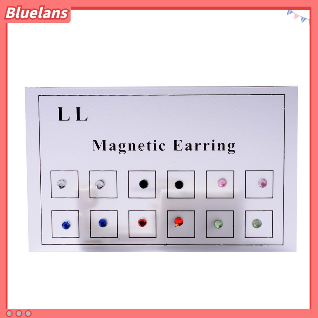 Bluelans 12Pcs Anting Stud Magnetik Berlian Imitasi Permukaan Halus Tanpa Tindik Untuk Wanita