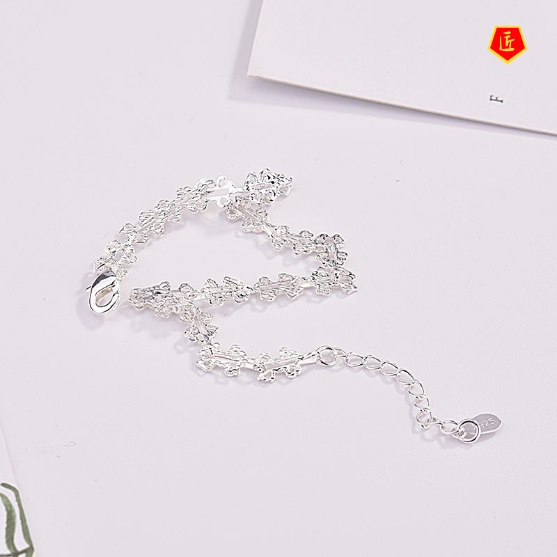 [Ready Stock]Geometric Pattern Hollow Silver Women's Elegant Bracelet