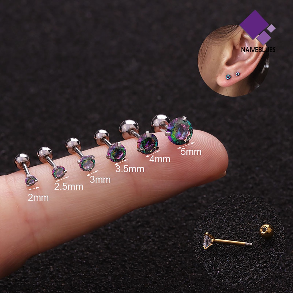 1pc Anting Stud Cubic Zirconia Shiny Warna-Warni Untuk Wanita