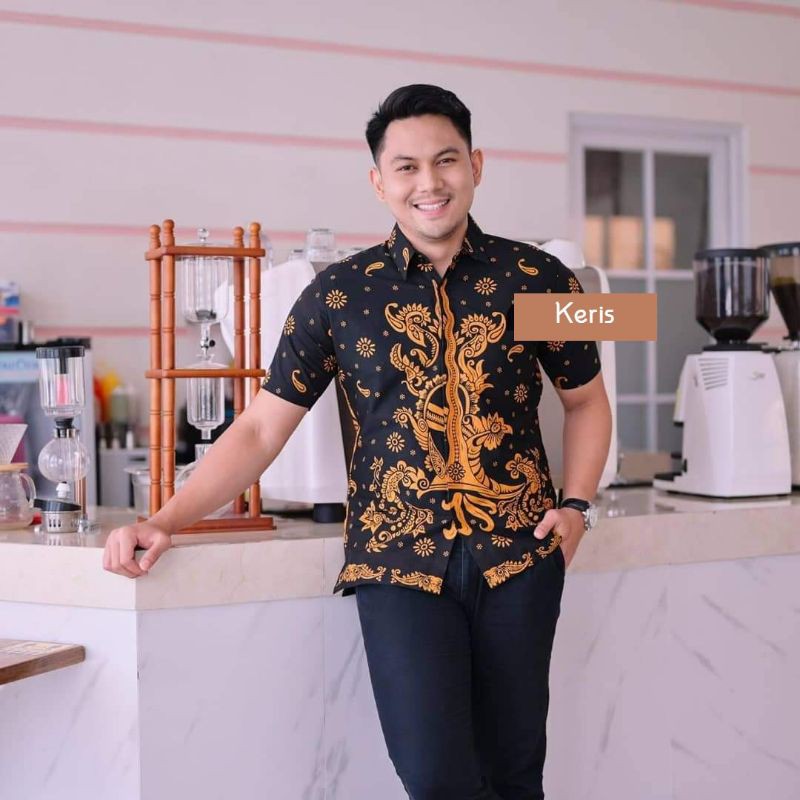 KERIS DOBOK EMAS BATIK PRIA PREMIUM LENGAN PENDEK BATIK SOLO
