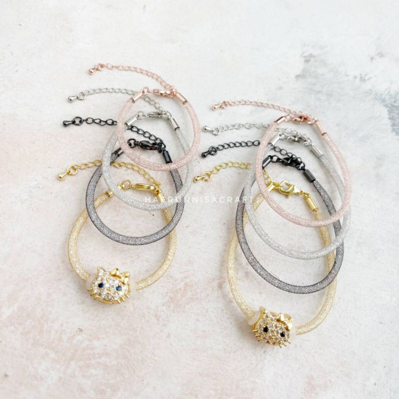gelang glitter gliter kristal crystal tali kawat pandora rantai anak dan dewasa free karet stopper 2 pcs