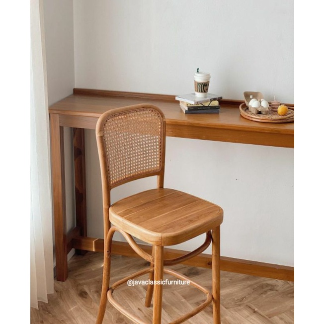 1SET KURSI MEJA BAR CAFE RESTORANT RETRO ROTAN MINIMALIS VINTAGE KAYU JATI TUA GRADE A FINISHING NATURAL DOFF FURNITURE JEPARA-3