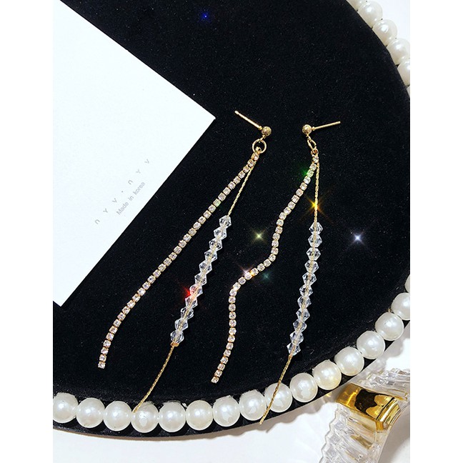 LRC Anting Tusuk Fashion Golden Earrings With Diamond Faceted Crystal Beads K04175