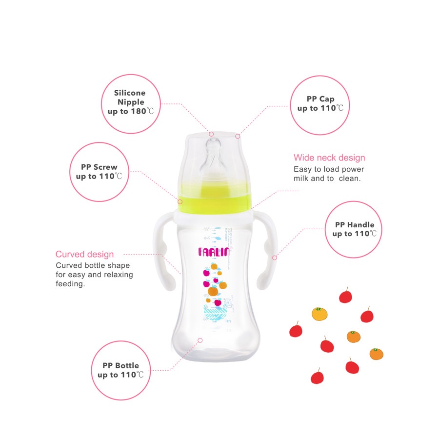 Farlin MomFit PP Wide Neck Feeding Bottle with Handle - 270 ml