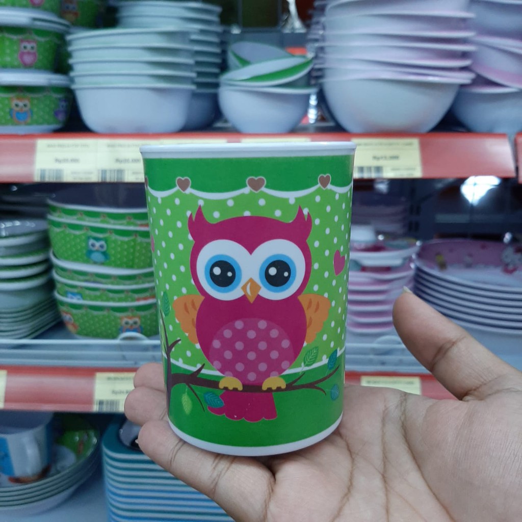 Mug Gelas Karakter Owl Burung Hantu Melamine Vanda CF3951-3 CF 3951-3