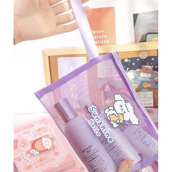 TEMPAT PENSIL JARING ZIPPER TRANSPARAN KARAKTER HEWAN LUCU PENCIL CASE CARTOON / Tempat Pensil Jaring Zipper Transparant Karakter Ins Asthetic Pencil Case