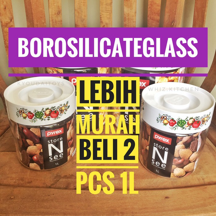 Paket 2 Pcs Toples PYREX 1L 1 Liter Store N See Kedap Udara 7024-8