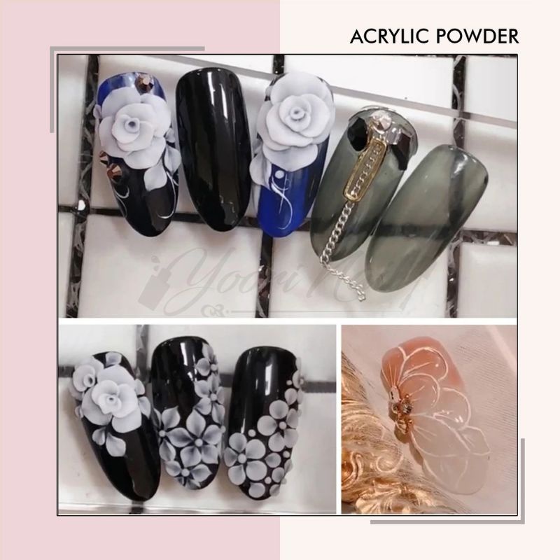 Acrylic powder ez flow acrylic powder ezflow white putih pink clear nail art 3D 4D bubuk akrilik