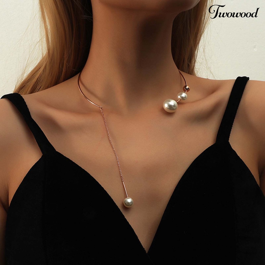 Twowood Choker Necklace Long Tassel Faux Pearls Jewelry Exaggerated Exquisite Necklace Jewelry Gift