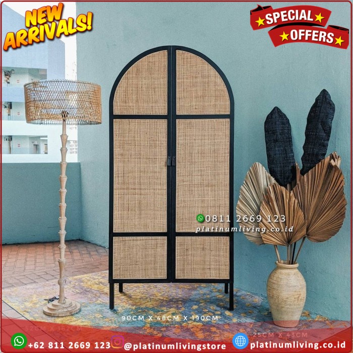 Lemari Pakaian Anak 2 pintu Jati Kombinasi Rotan, Almari Baju Anak Platinumliving Furniture Indonesi
