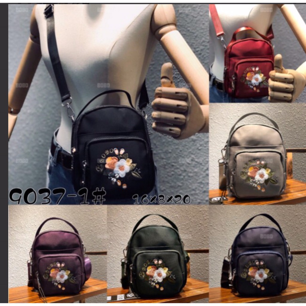 Tas Wanita Import Jinjing dan Selempang BOBO Mini BB9037 9037 Bordir Bunga Bahan Parasut Kualitas Su