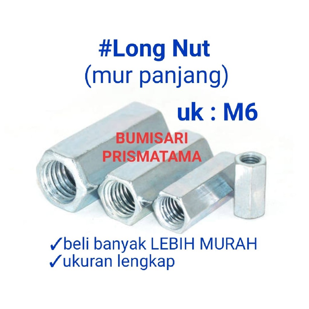 Long nut m6 / Mur panjang / Longnut m6murah