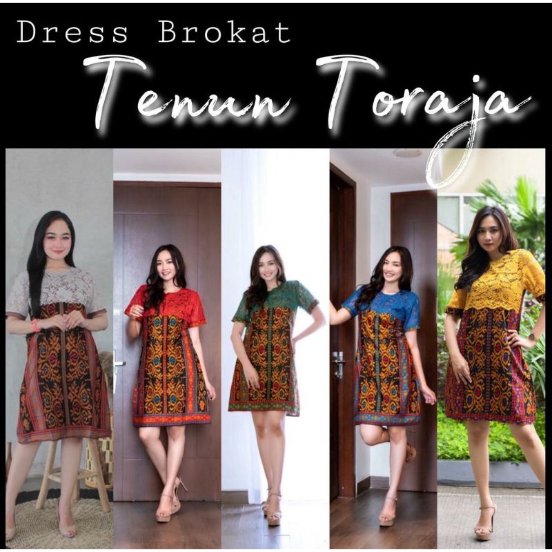 Dress Dres Batik Brukat Brokat Tenun Toraja Songket Troso Broklat Baju Natal Pesta/Dress Wanita