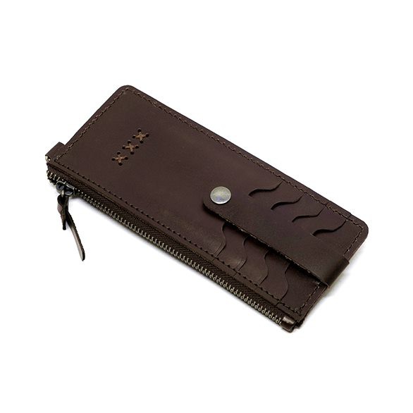 Dompet wanita pria kartu banyak dengan hand strap warna coklat PHWL982