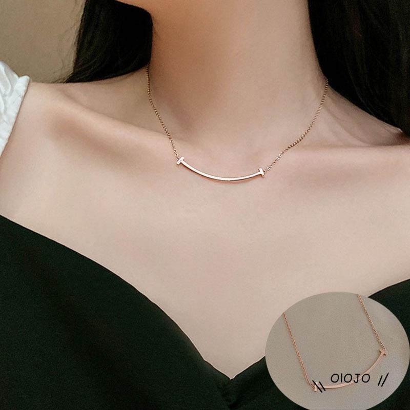 Korea Senyum Melengkung Kalung Baja Titanium Rose Gold Wanita Kalung - ol