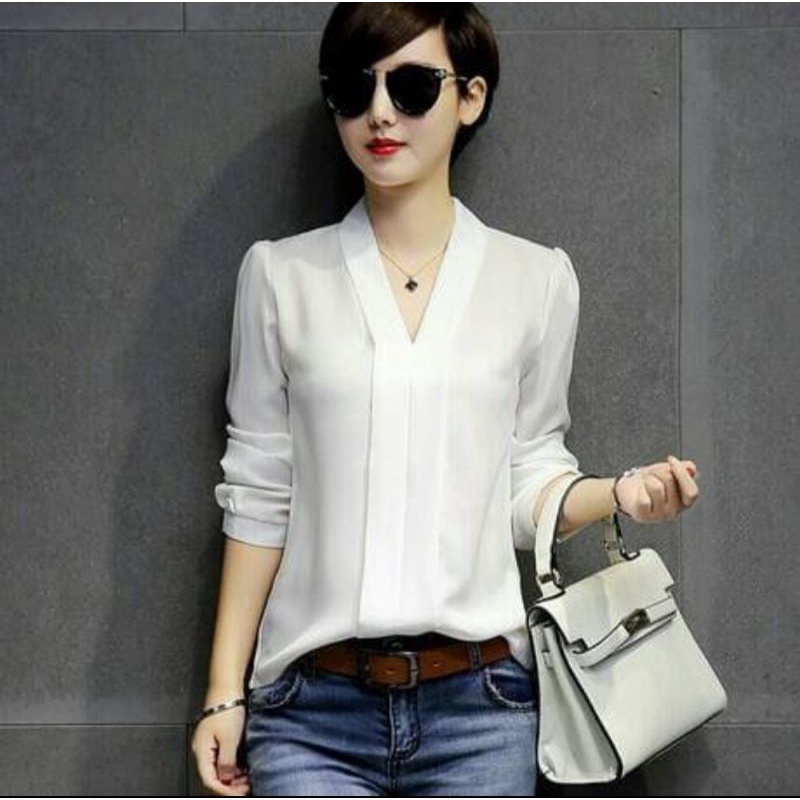 A240 Blouse Wanita Lengan Panjang, Blouse Lengan Panjang, Blouse Putih, Baju Lengan Panjang Wanita