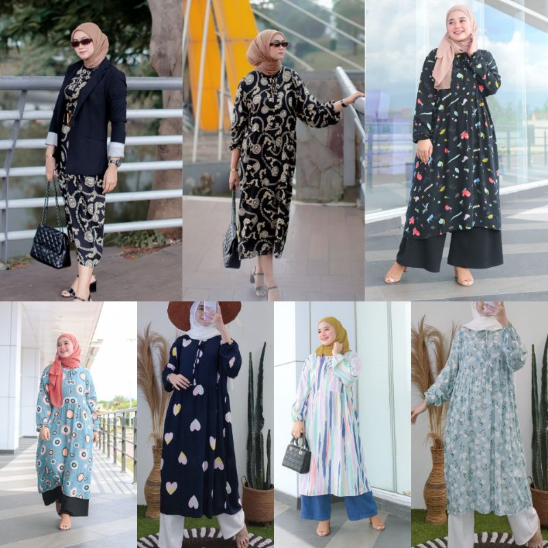 Alesha TUNIK KATUN RAYON JUMBO LD 120/ Daster Tunik Kekinian Panjang Selutut Bahan Rayon Premium / d