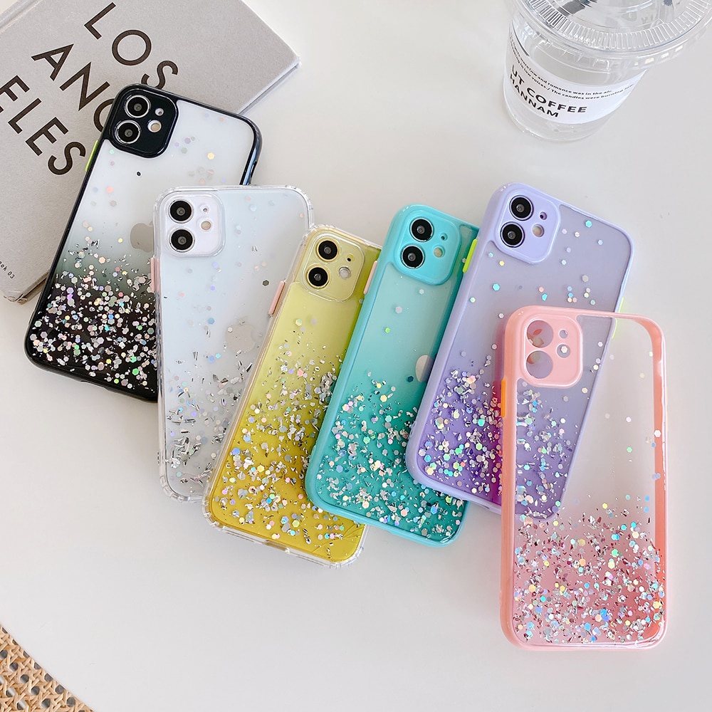 IPHONE Cover Pelindung case epoxy resin Gradasi Transparan Silikon Untuk Iphone11 12 13 14 Pro Max Plus X Xs Xr 7 8 Plus