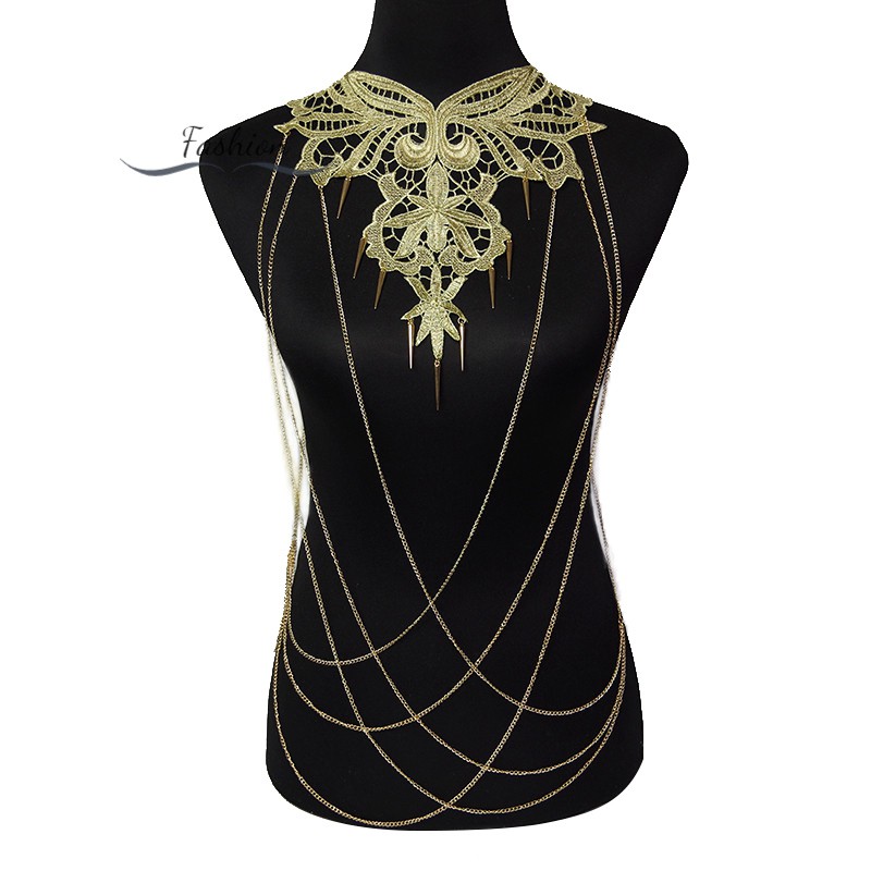 Women Gold Body Chain Necklace Lace Flower Collares Pendant Sexy Body Chains Jewelry Id Shopee Indonesia