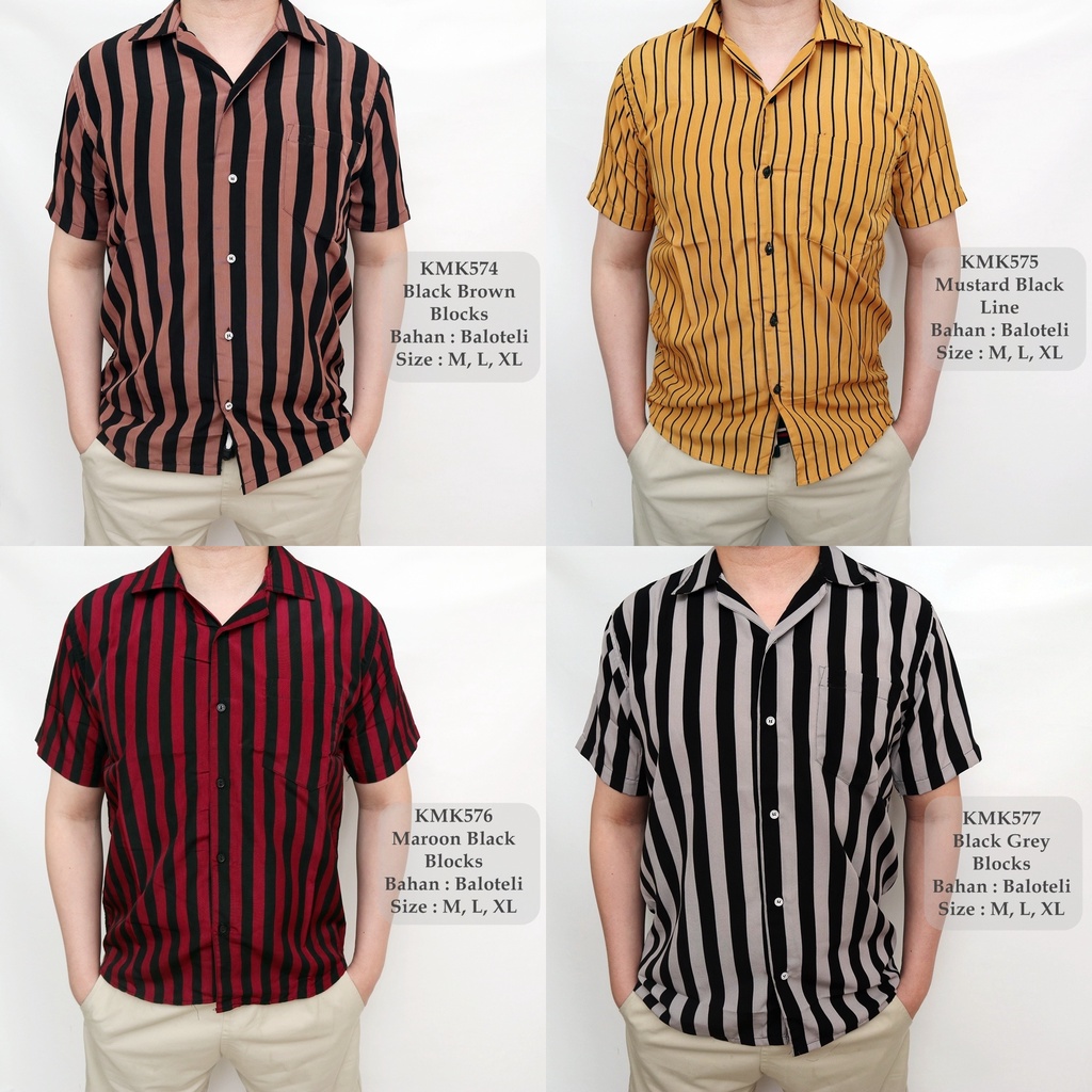 Kemeja Stripe Casual Cowo Lengan Pendek Pria Motif Salur G114