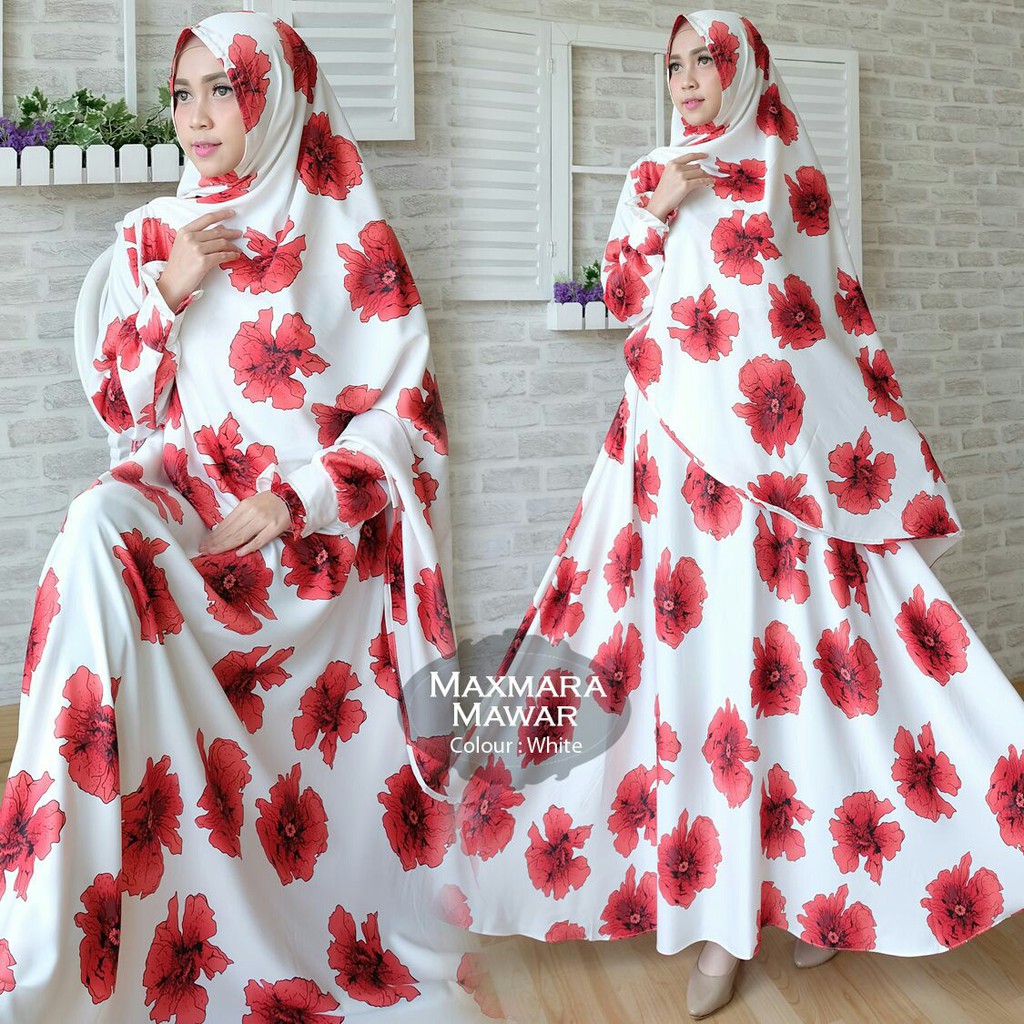  Baju  Gamis Motif Bunga  Mawar  Hijab Muslimah