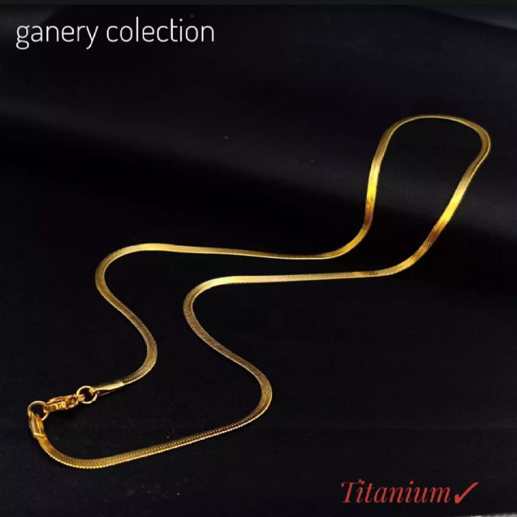 Ganery Kalung titanium Pria Wanita gold gepeng (45/50/60Cm) Anti Karat Selamanya