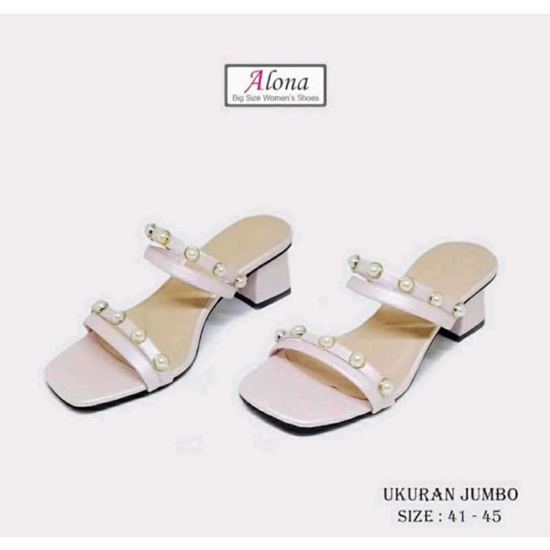 ORIGINAL, Higheels Wanita Mutiara Big Size 41-45 Slop Pesta Size JUMBO Heels Hak Tahu Ukuran Luar Negri Salem, 42