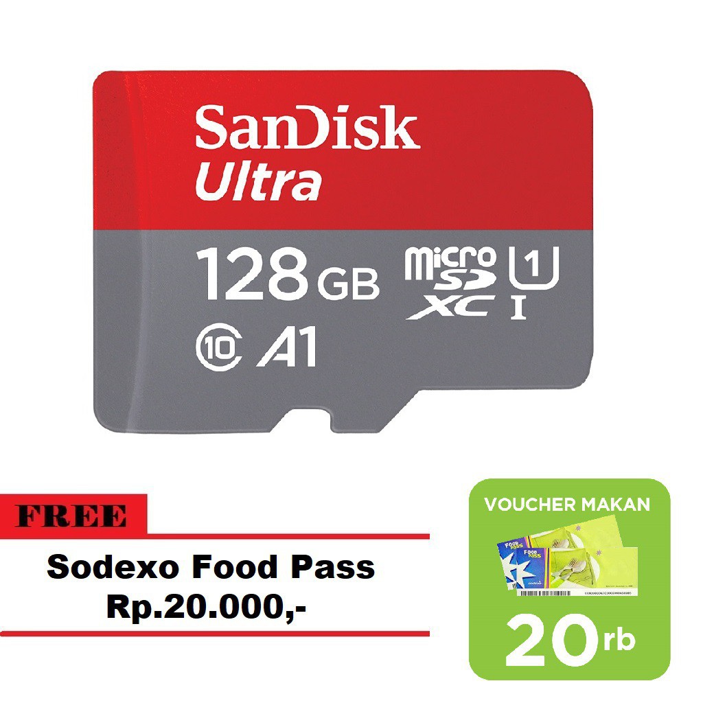 [TERLARIS] Sandisk Ultra Micro SDXC UHS I 100Mbps 128Gb Micro Sd Card Class 10 Free Voucher Sodexo