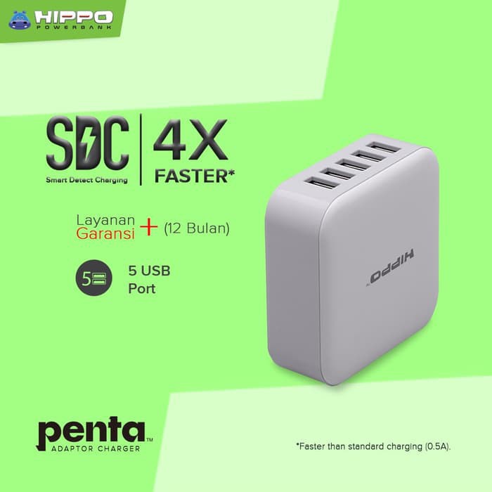 TRAVEL CHARGER ADAPTER HIPPO PENTA 5 PORT GARANSI RESMI