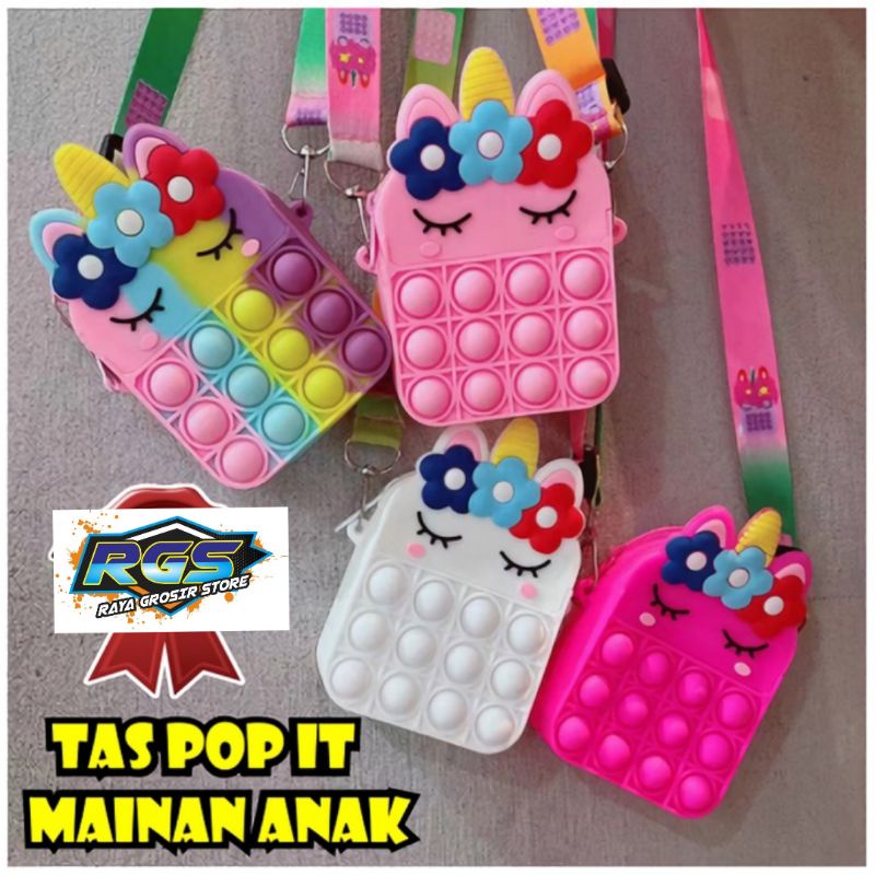 tas pop it murah / Tas selempang silikon unicorn Koin pop it fidget toy BISA COD