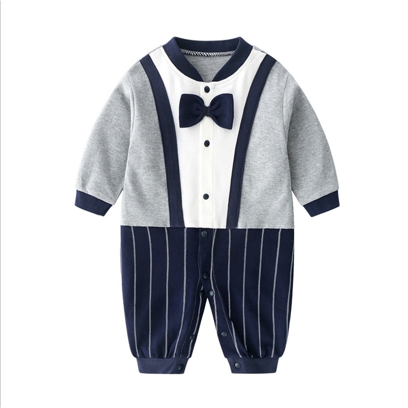 A73- Jumper bayi laki-laki lengan panjang  baju romper /pakaian jumper bayi motif dasi tuxedo premium