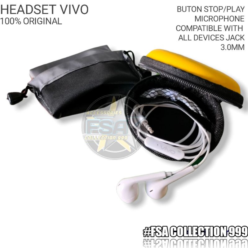 Headset Earphone vivo Asli Bawaan vivo Hi-Res Original 100% Jack Audio 3.5mm Free puck&amp;Sarung HP