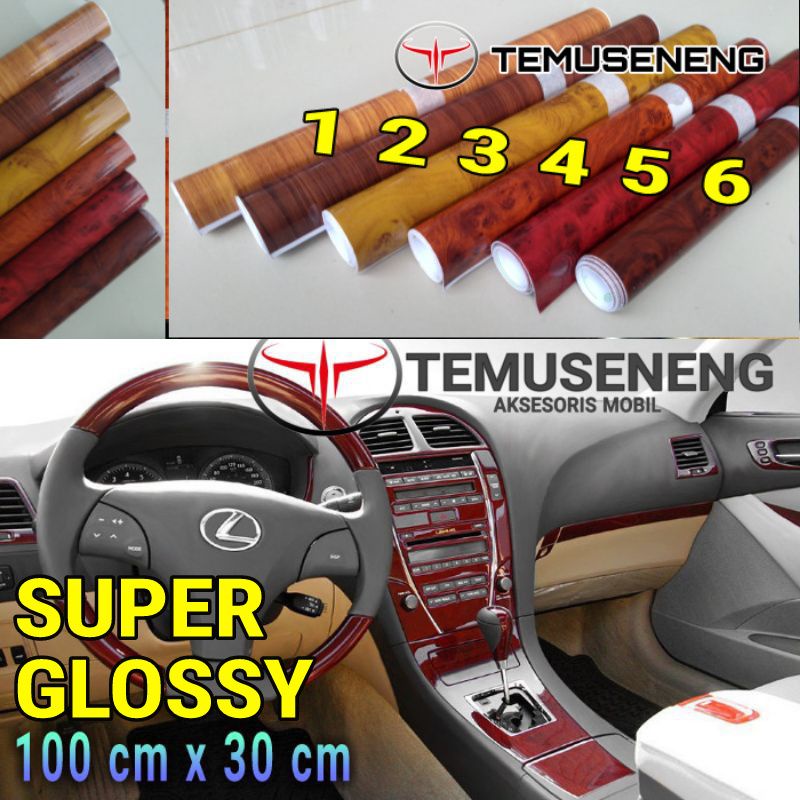 Sticker Interior Mobil 100 Cm X 30 Cm Dashboard Motif Serat Kayu Stiker Dasbor Panel Meja Glosy