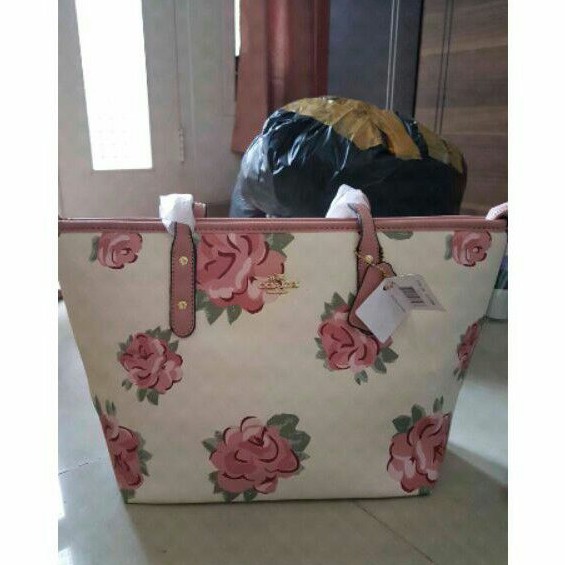 TOTE BAG signature coach pink flowers