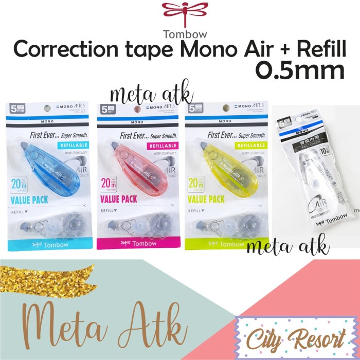

Jual Correction Tape / Tipex Tombow Mono Air 5M + Refill Limited