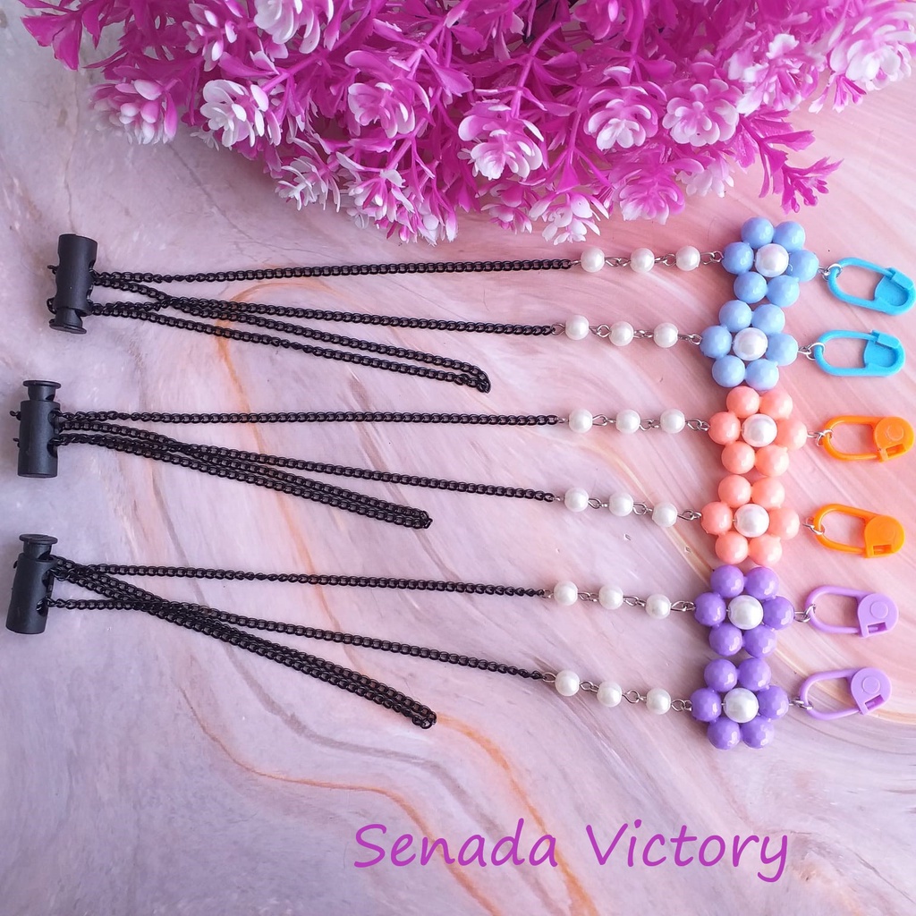 Senada Victory Kalung Masker Bunga Bolong Unik 2 IN 1 Strap Mask Tali Mask Konektor Hijab Adjustable Stopper SKM07