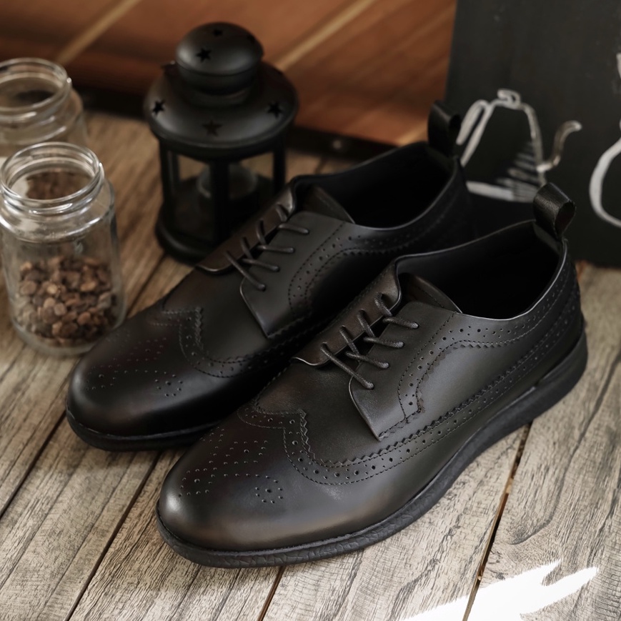 BRITISH 2.0 BLACK (KULIT ASLI) |ManNeedMe x Kenzio| Sepatu Pantofel Pria Derby Shoes Formal ORIGINAL