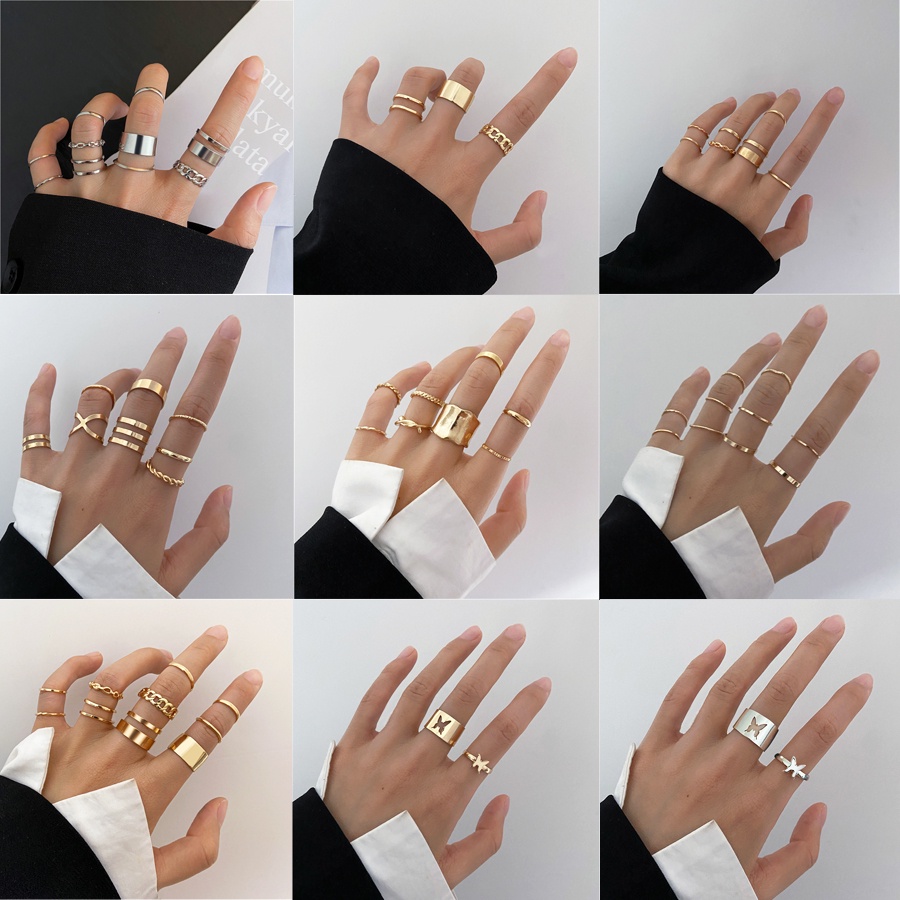 Set Cincin Rantai Desain Kupu-Kupu Hollow Hias Mutiara Gaya Klasik Untuk Wanita