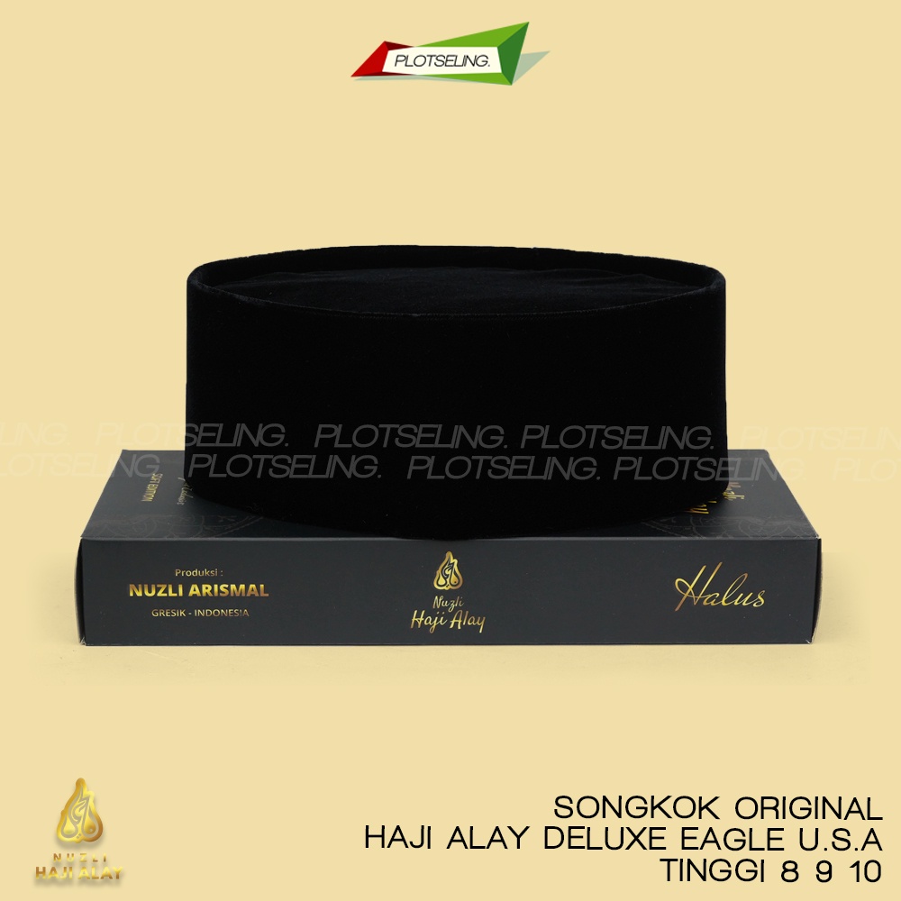 Songkok Premium HAJI ALAY DELUXE AC Tinggi 7 8 9 10 Peci Sholat Ukuran Anak Laki Pria Dewasa Santri Pesantren Kopiah Solat Pendek Full Beludru Hitam Polos Kopyah Shalat Motif Bordir Batik Nama NU Non Jumbo Kopeah Bulat Putih Susun Nasional Original Ori