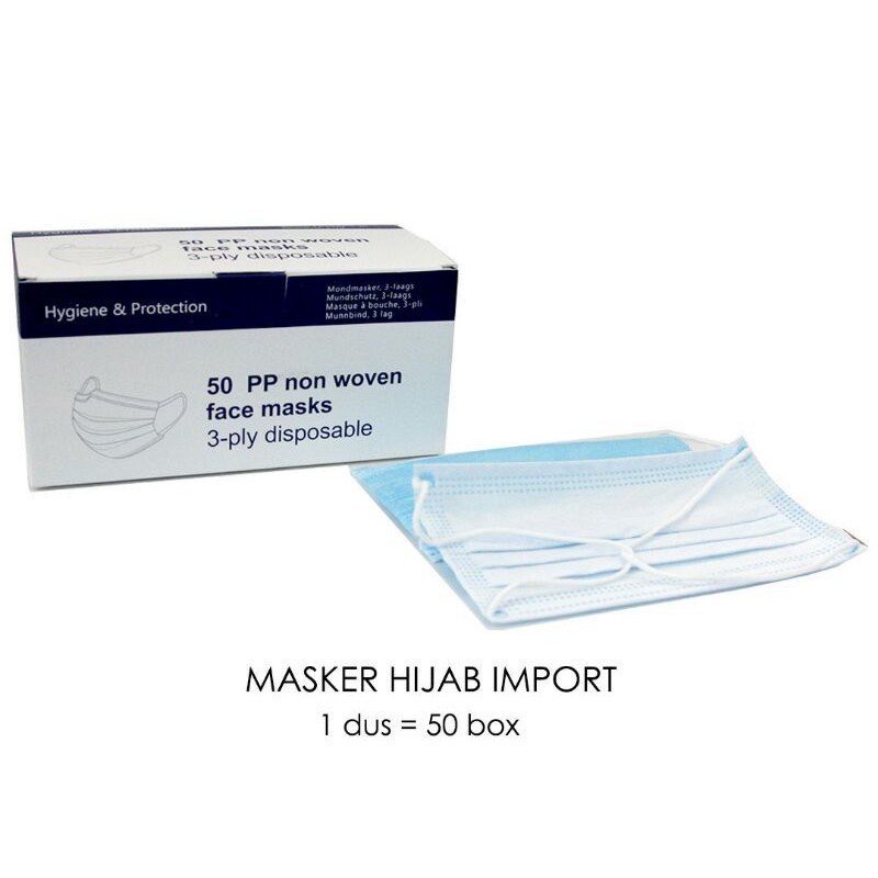 MASKER HIJAB IMPOR HEADLOOP 3-PLY DISPOSABLE 50 PP NON WOVEN