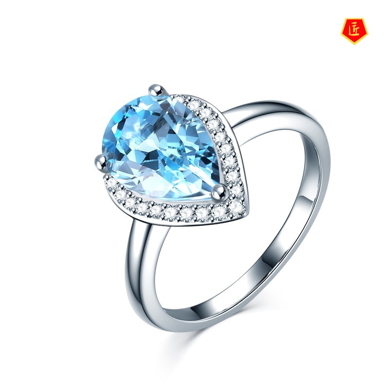 [Ready Stock]Blue Crystal Topaz Ring Simple and Stylish