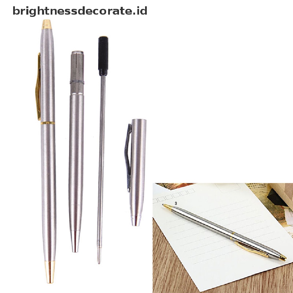 1 Pc Pena Ballpoint Bahan Stainless Steel Metal Model Putar