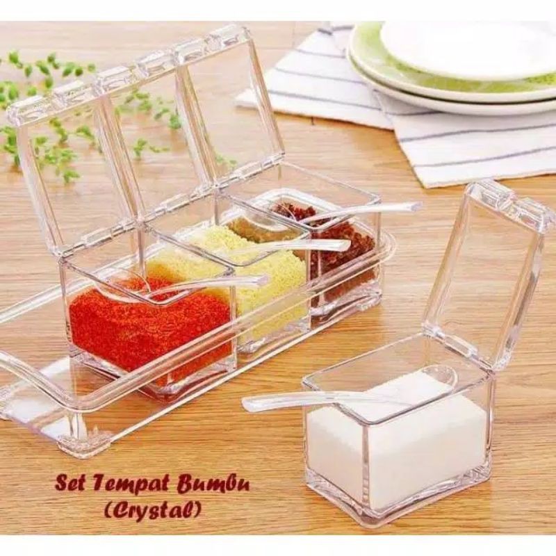 Tempat Bumbu Dapur Set 4 in 1 dilengkapi dengan Sendok kotak bumbu dapur transparan