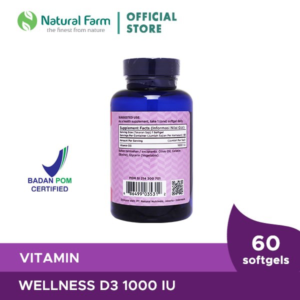 WELLNESS VIT D3 1000 I.U / 60 SOFTGELS