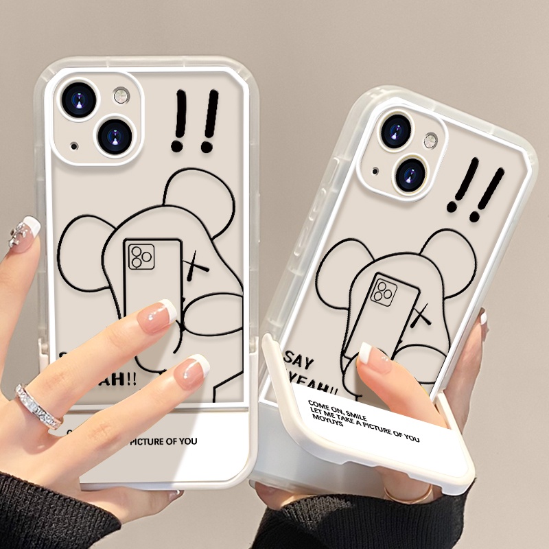 Soft Case Transparan Motif Beruang Dengan Bracket Untuk IPhone 13 12 11 Pro MAX 7 8 Plus 6 6S X XR XS MAX SE 2020