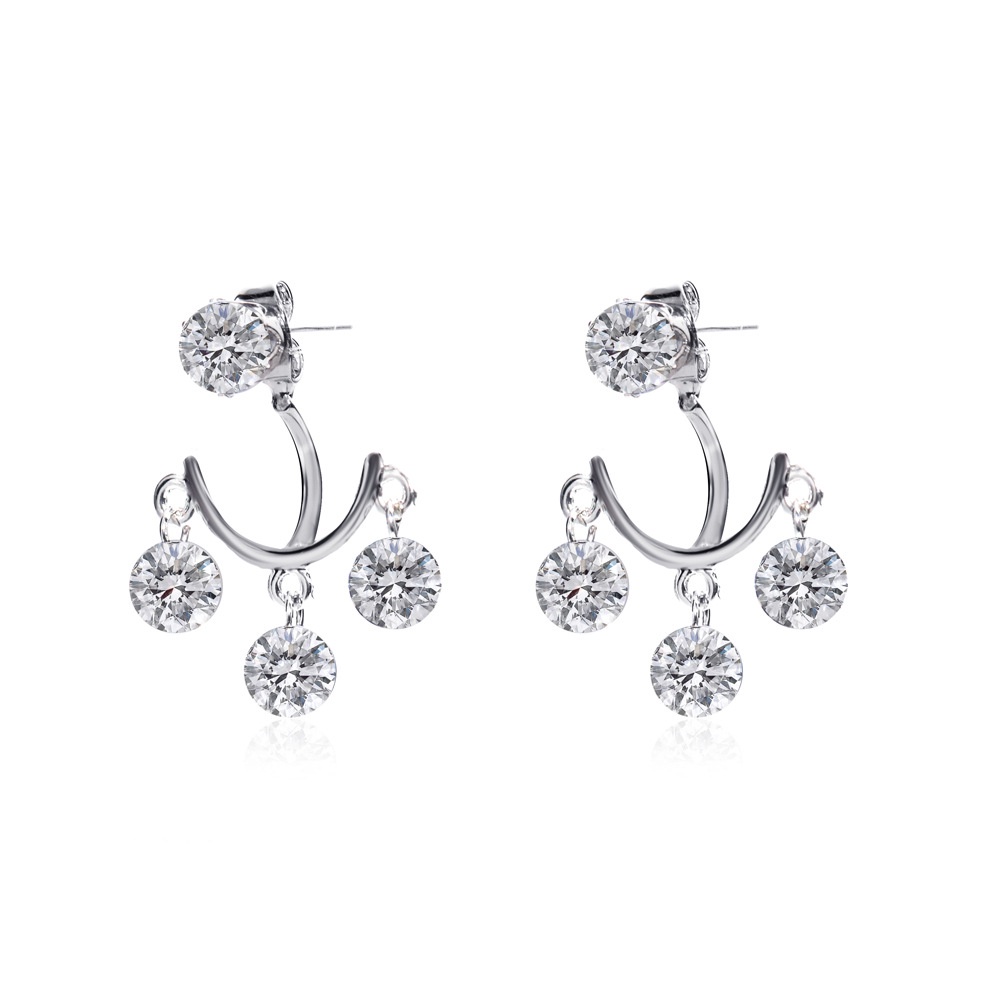 Korea Fashion Crystal Rumbai S925 Silver Pin Earrings Ins Anting Wanita Sederhana Dan Serbaguna