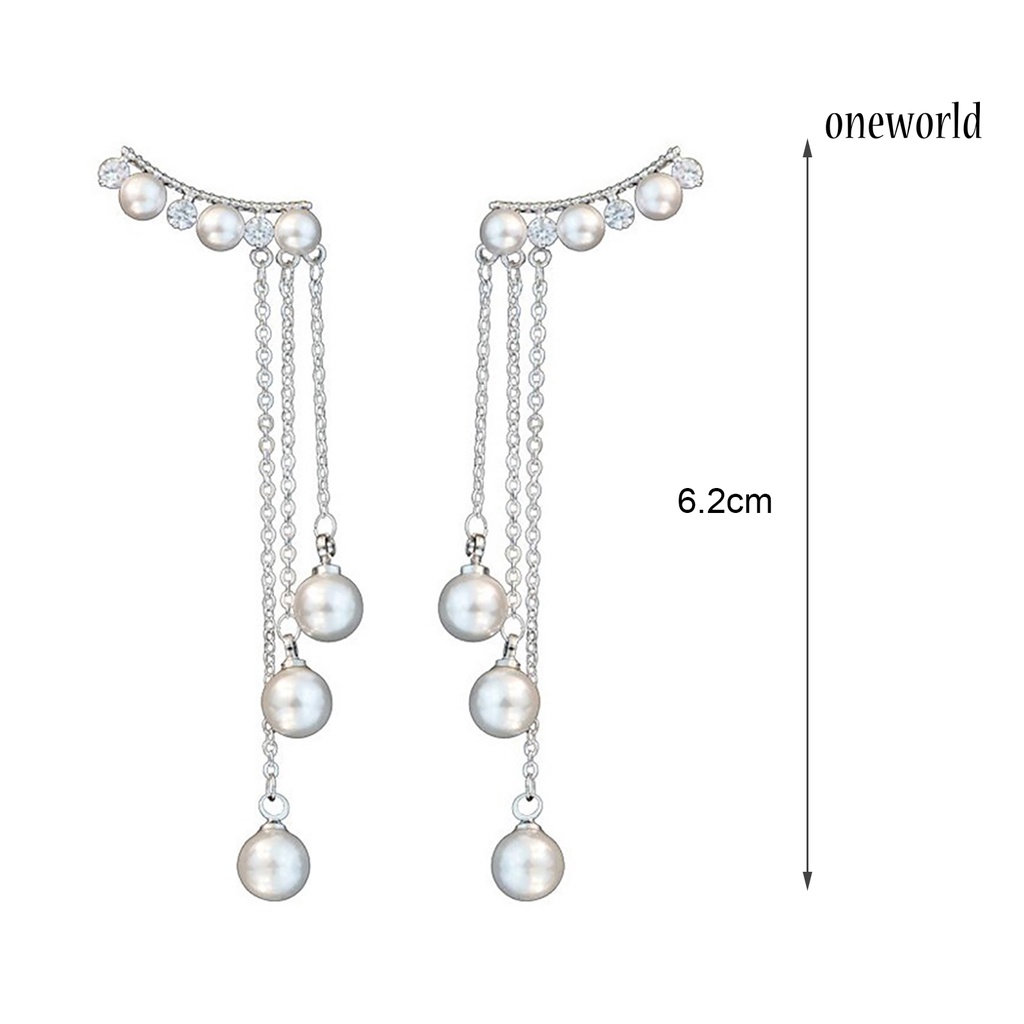 OW@ Earrings Environmental Friendly Elegant Long Style Women Tassel Faux Pearls Earrings for Wedding